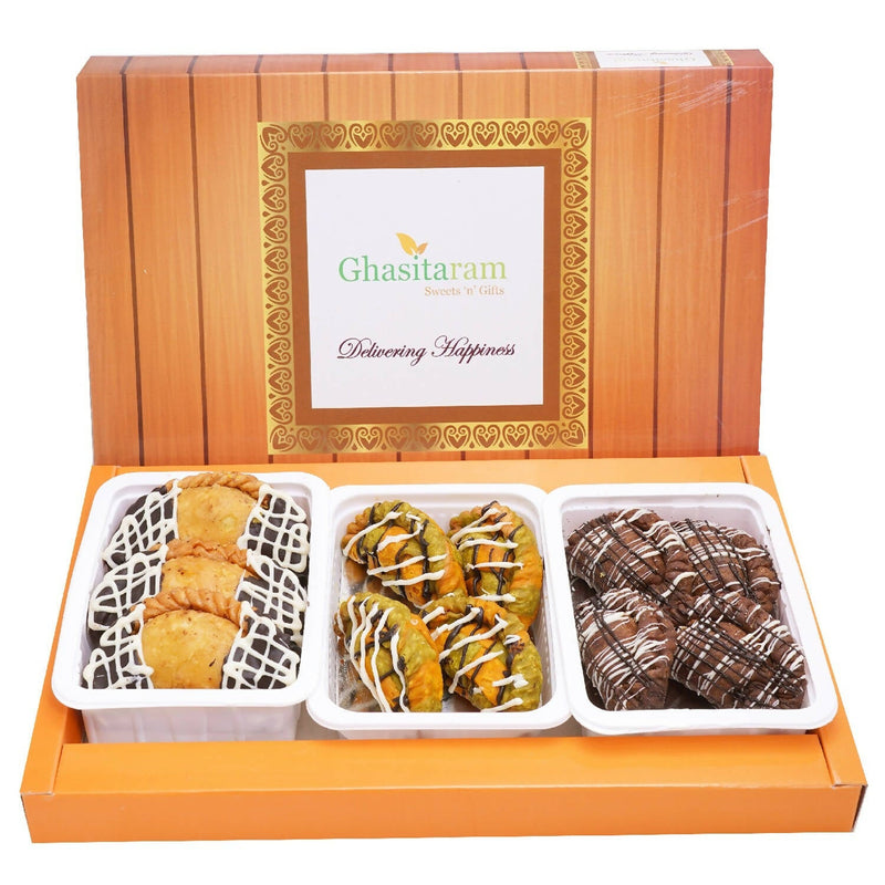 Ghasitaram Assorted Box of Chocolate Gujiyas (Chocolate, Choco dipped, Designer)
