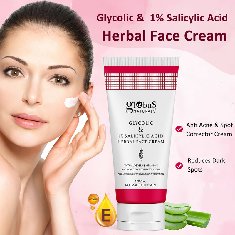 Globus Naturals Glycolic & 1% Salicylic Acid Herbal Anti Acne Face Cream