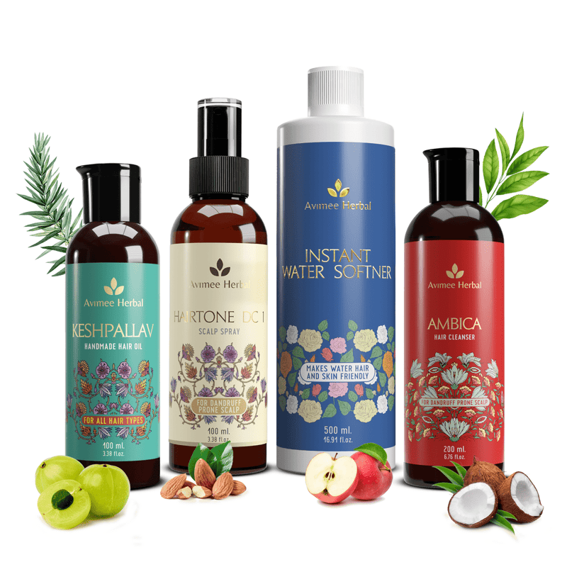 Avimee Herbal Anti Dandruff Kit With Keshpallav Hair Oil & Instant Water Softener, Fights Dandruff & Moisturises Scalp Naturally,