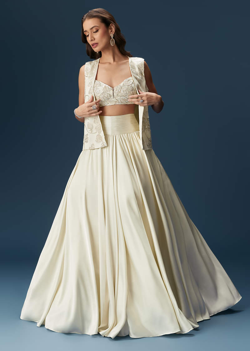 White Lehenga With Embroidered Jacket
