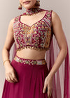 Wine Bridesmaid Lehenga With Thread Work Moti Work And Dupatta