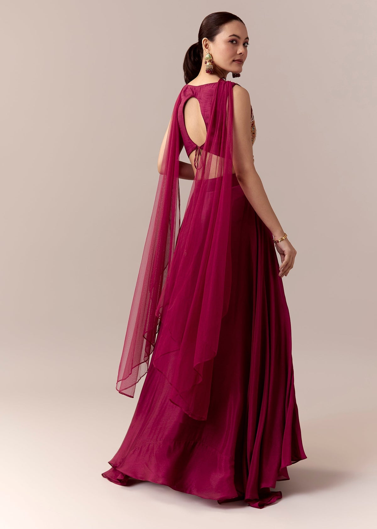 Wine Bridesmaid Lehenga With Thread Work Moti Work And Dupatta