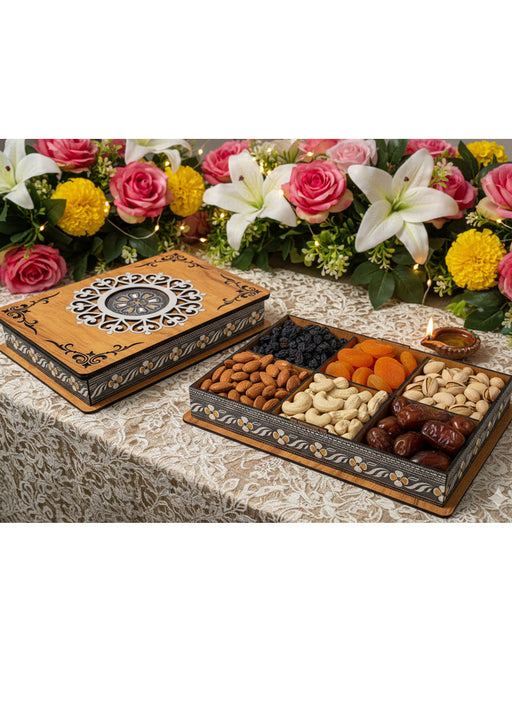 Wood estate Wooden Decor Boxes, Gift Boxes For Home Small Return Gifts Box Empty Container For Dry Fruits Return Gift (Pack Of 2)