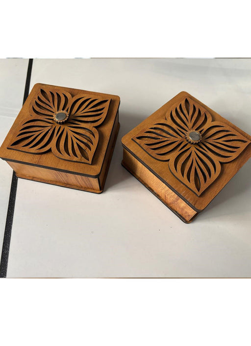Wood estate Wooden Decor Boxes, Gift Boxes For Home Small Return Gifts Box Empty Container For Dry Fruits Return Gift (Pack Of 2)