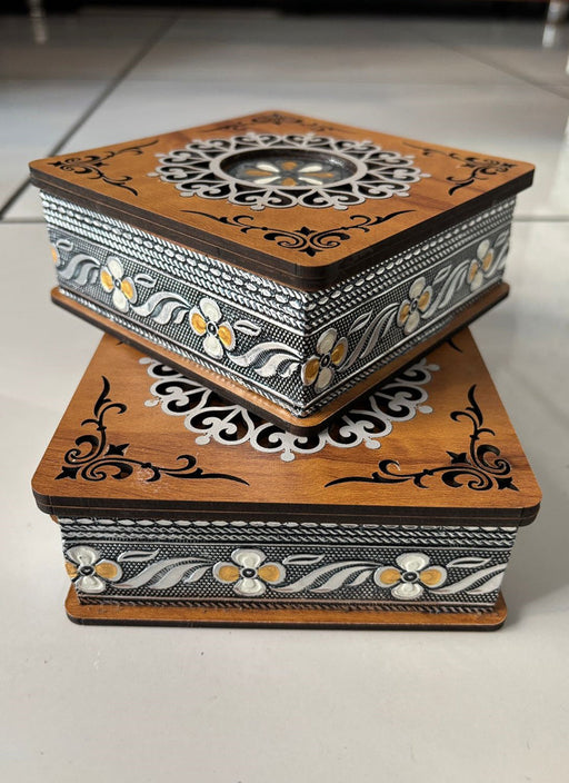Wood estate Wooden Decor Boxes, Gift Boxes For Home Small Return Gifts Box Empty Container For Dry Fruits Return Gift (Pack Of 2)
