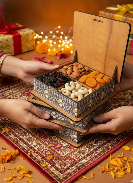 Wood estate Wooden Decor Boxes, Gift Boxes For Home Small Return Gifts Box Empty Container For Dry Fruits Return Gift (Pack Of 2)
