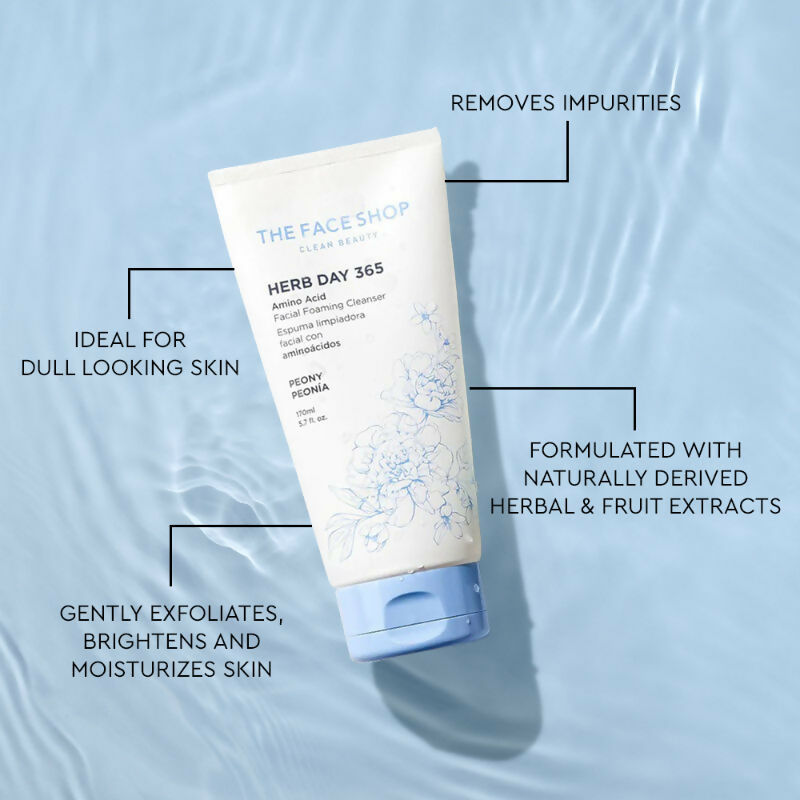 The Face Shop Herb Day Amino Acid Face Wash, Gentle Cleanser that Exfoliates & Brighten Skin - Korean Skincare
