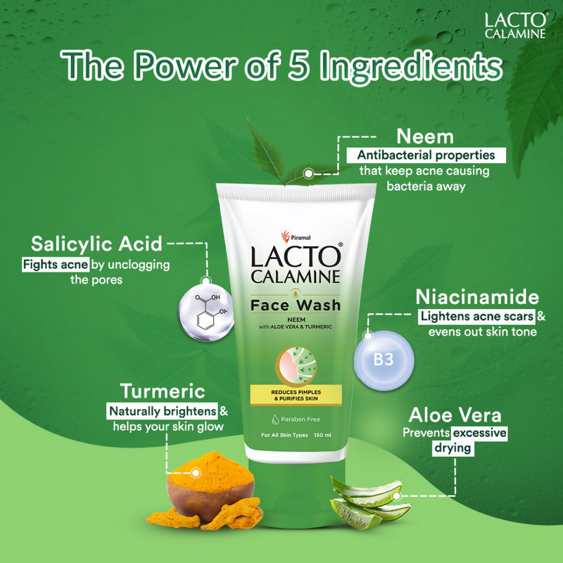 Lacto Calamine Facewash With Neem, Aloe Vera & Turmeric
