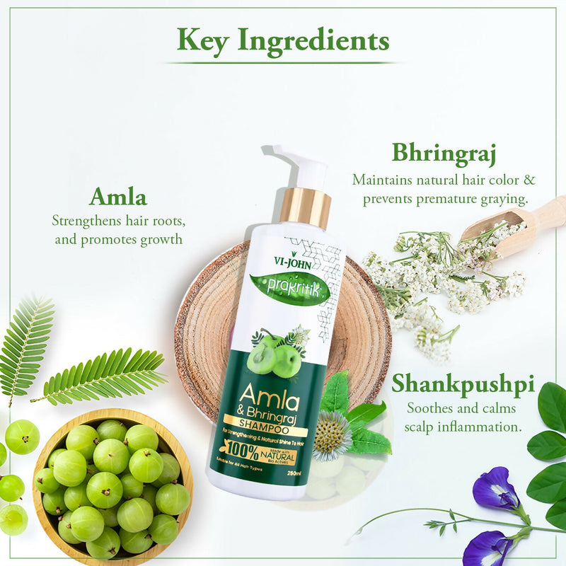 VI-JOHN Prakritik Amla & Bhringraj Shampoo For Strengthening, Made With 100% Natural Bio Actives