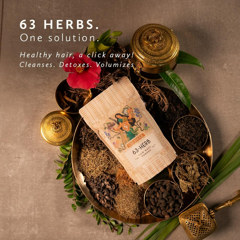 Old School Rituals 63-Herb Hair Wash Powder Natural Shampoo Powder with 35 Dry Herbs & 28 Fresh Herbs