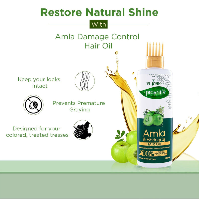 VI-JOHN Prakritik Amla & Bhringraj Hair Oil For premature greying, 100% Natural Bio-Actives