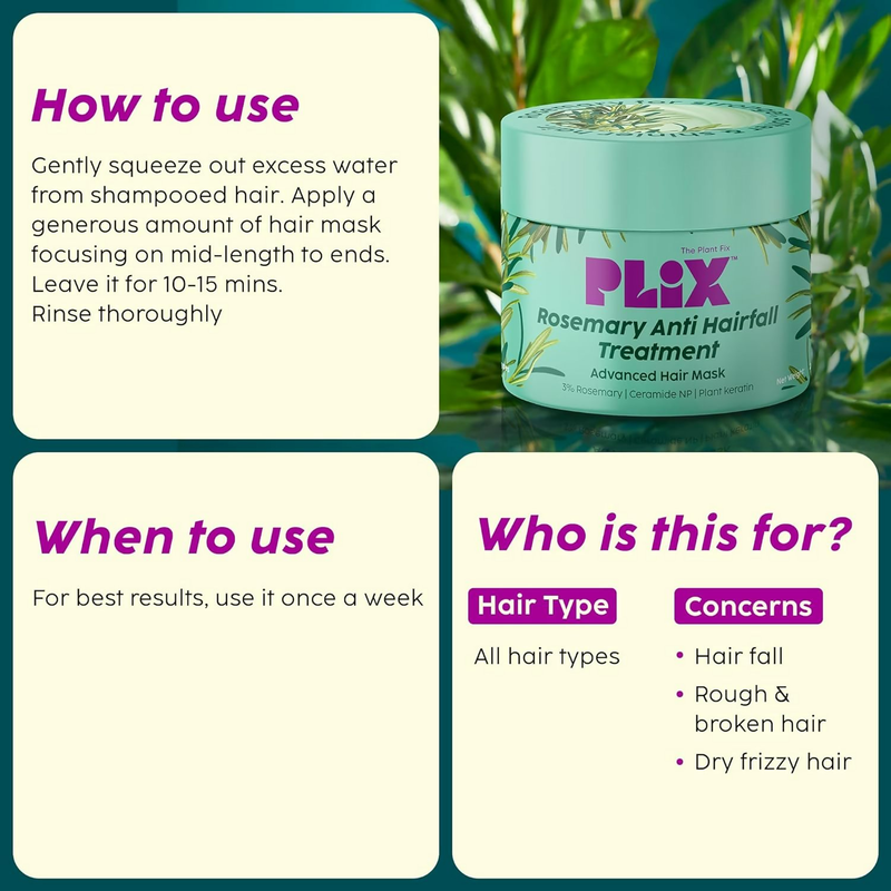 PLIX The Plant Fix Rosemary Anti-Hair Fall Treatment Advanced Hair Mask With 3% Rosemary Extract