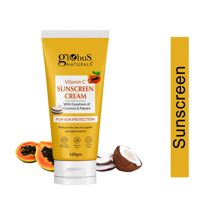 Globus Naturals Vitamin C Sunscreen Cream with Goodness of Coconut & Papaya For Sun Protection All Skin Types