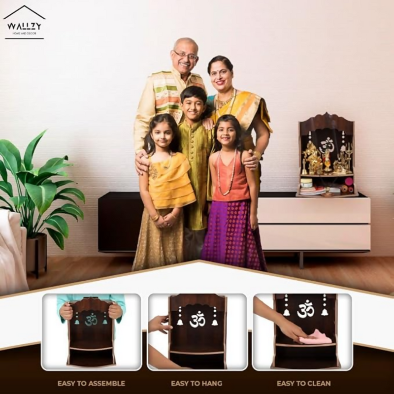 Wallzy Pooja Wooden Mandir for Home Wall Mounted