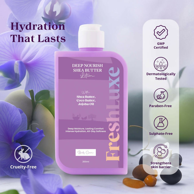 FreshLuxe Shea Butter Lotion with Coco Butter & Jojoba Oil For Deep Moisturization