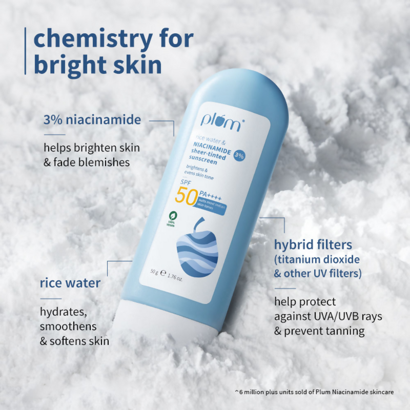 Plum Rice Water & 3% Niacinamide Sheer-Tinted Sunscreen With SPF 50 PA++++ For Oily To Normal Skin