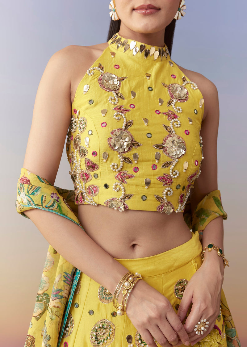 Yellow Printed Bridesmaid Lehenga Set