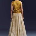Yellow Satin Festive Lehenga With Hand Dyed Chevron Print Jacket