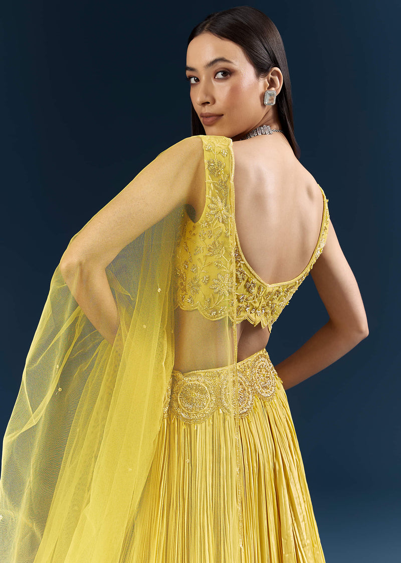 Yellow Crepe Bridesmaid Lehenga With Heavy Embroidery