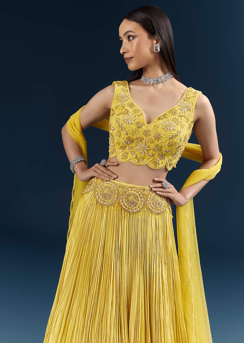 Yellow Crepe Bridesmaid Lehenga With Heavy Embroidery