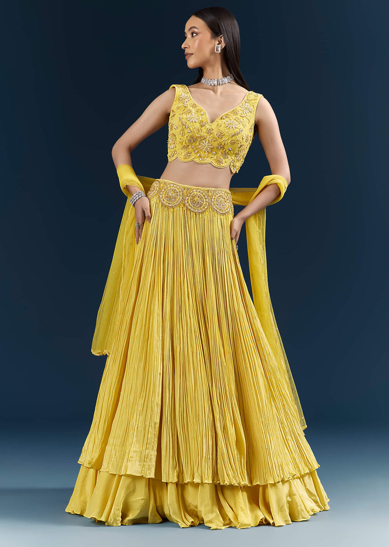 Yellow Crepe Bridesmaid Lehenga With Heavy Embroidery