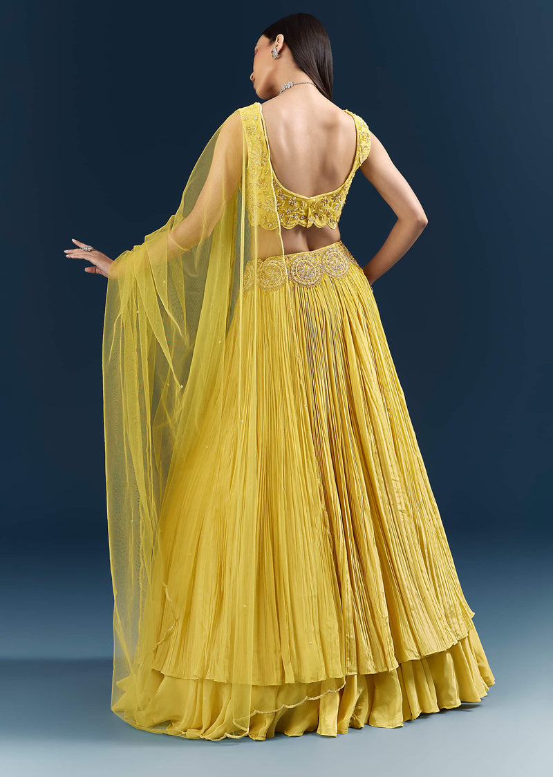 Yellow Crepe Bridesmaid Lehenga With Heavy Embroidery