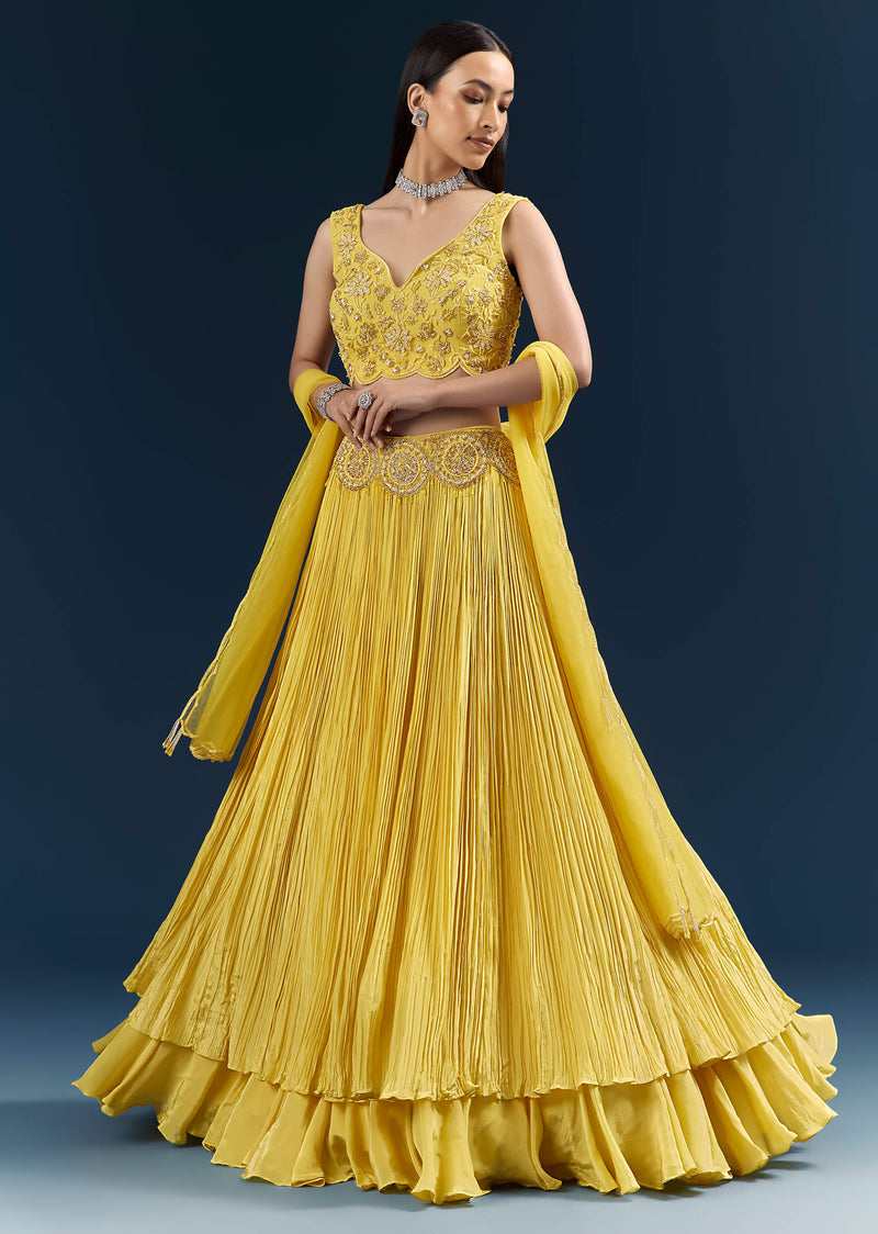 Yellow Crepe Bridesmaid Lehenga With Heavy Embroidery
