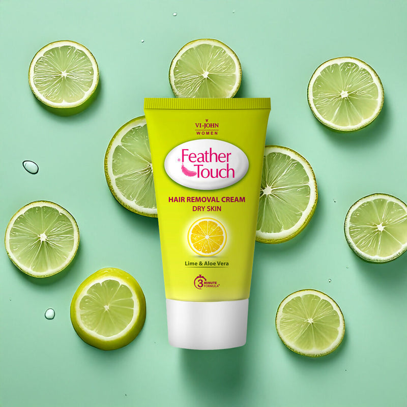 VI-JOHN Feather Touch Lime & Aloevera Hair Removal Cream for Women for Dry Skin, Suitable for Legs, Underarms, Bikini Line, Arms
