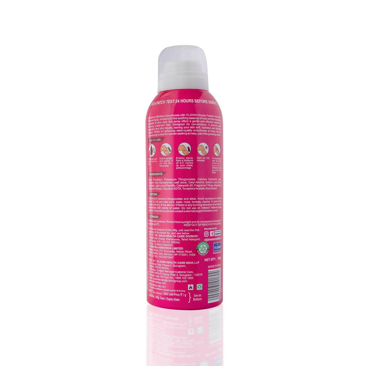 VI-JOHN Feather Touch Dermatologically Tested Rose & Alevera Hair Removal Spray For Women