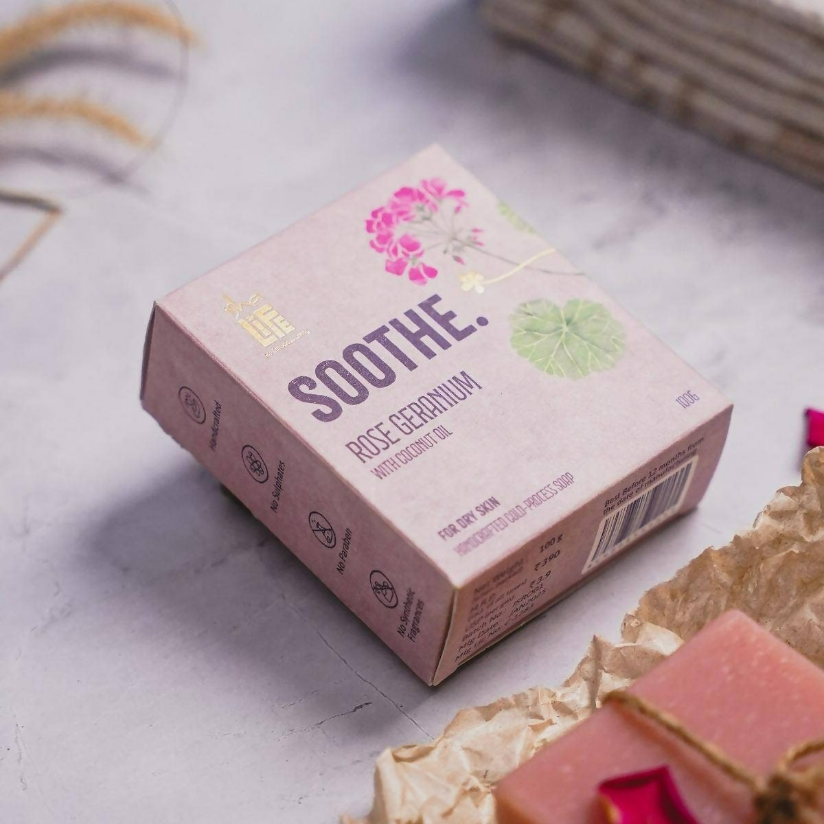 Isha Life Soothe. Rose Geranium With Coconut Oil Handcrafted Soap