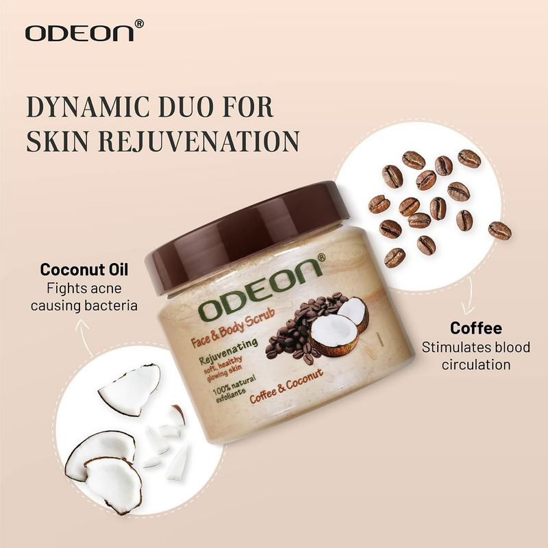 Odeon Coffee & Coconut Scrub Exfoliating Face & Body Scrub For Tan Removal