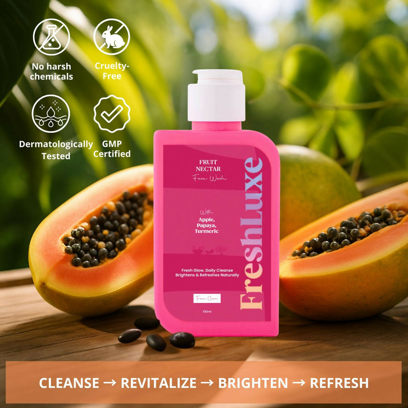 FreshLuxe Fruit Nectar Face Wash For Glowing Skin & Reducing Dark Spots with Apple, Papaya & Turmeric