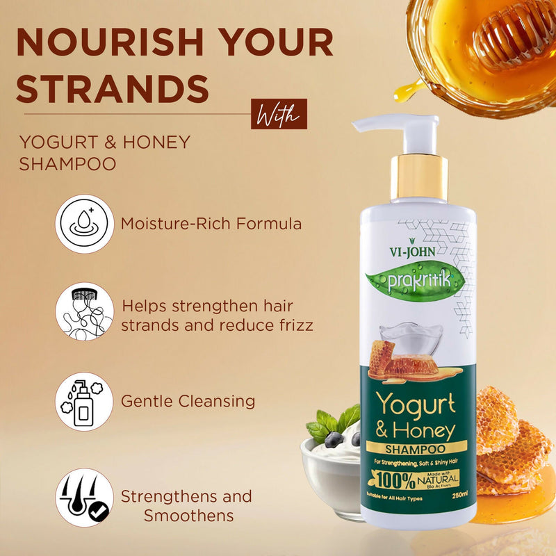 VI-JOHN Prakritik Yogurt & Honey Shampoo Cleanses Scalp, Made With 100% Natural Bio Actives