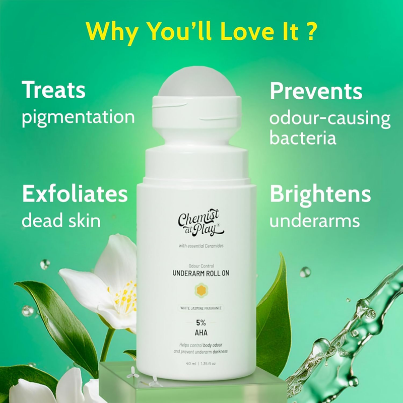 Chemist at Play UnderArm Roll-On with 5% AHA White Jasmine Fragrance